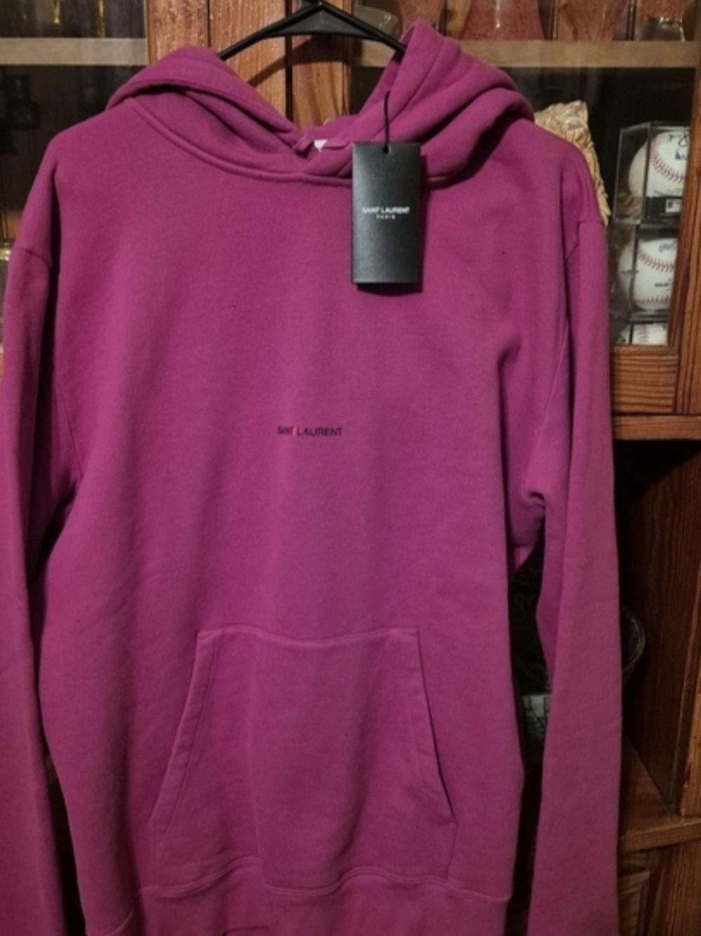 Saint Laurent Men's Hooded Sweatshirt in Magenta NTW